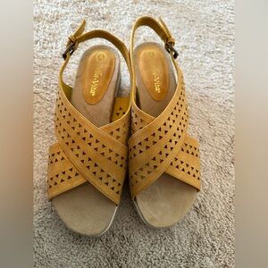 Bella Vita Tan Wedge Sandals with Crisscross Straps